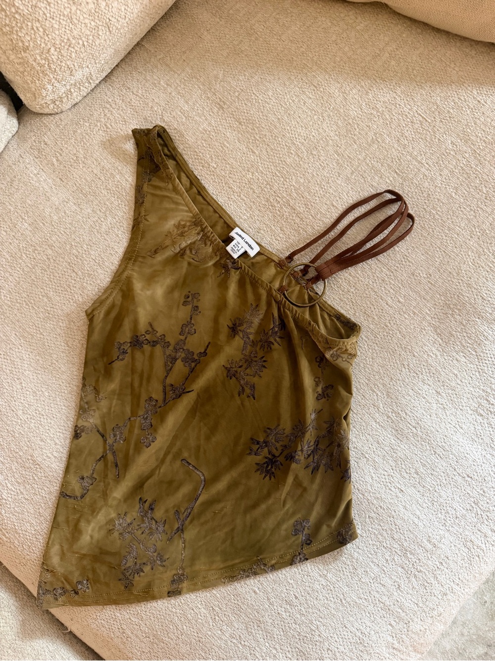Jaded London Olive Green Floral One-Shoulder Crop Top